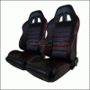 Universal Spec-D Black PVC Racing Seat with Red Stitches - Pair - RS-C100RS-2