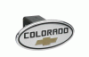 Universal Defenderworx Colorado Script Oval Billet Hitch Cover - Black with Gold Bowtie - 37073