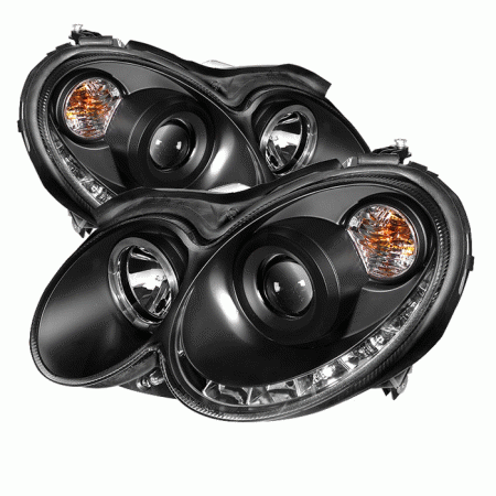 Mercedes  Mercedes-Benz CLK Spyder Projector Headlights - Halogen Model Only - LED Halo - Daytime Running Light - Black - High H1 - Low H7 - PRO-YD-MBCLK03-DRL-BK