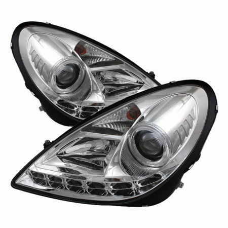 Mercedes  Mercedes-Benz SLK Spyder Projector Headlights - Halogen Model Only - Daytime Running Light - Chrome - High H1 - Low H7 - PRO-YD-MBSLK05-DRL-C